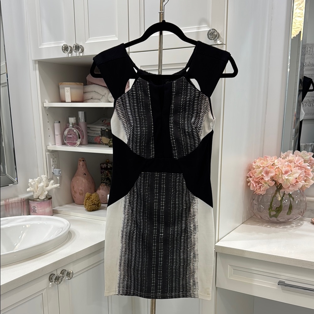 Black and Silver Cap Sleeve Bodycon Mini Dress